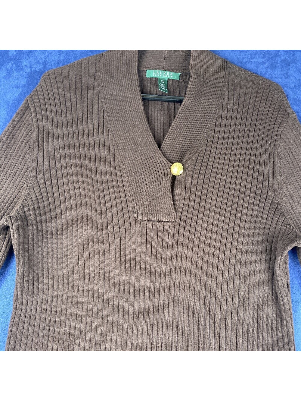 lauren ralph lauren women’s XL pullover cable knit, shawl collar, Brown, soft - Picture 4 of 9